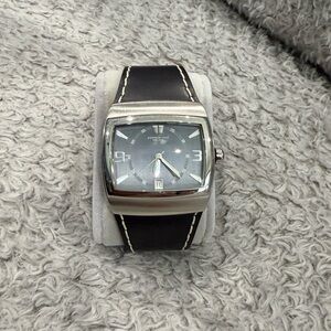 Kenneth Cole Silver and Black Leather Watch